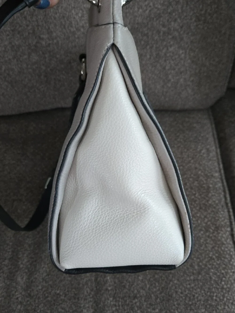 Coach Two-Tone Pebble Leather Satchel in Light Taupe, Cream With Black